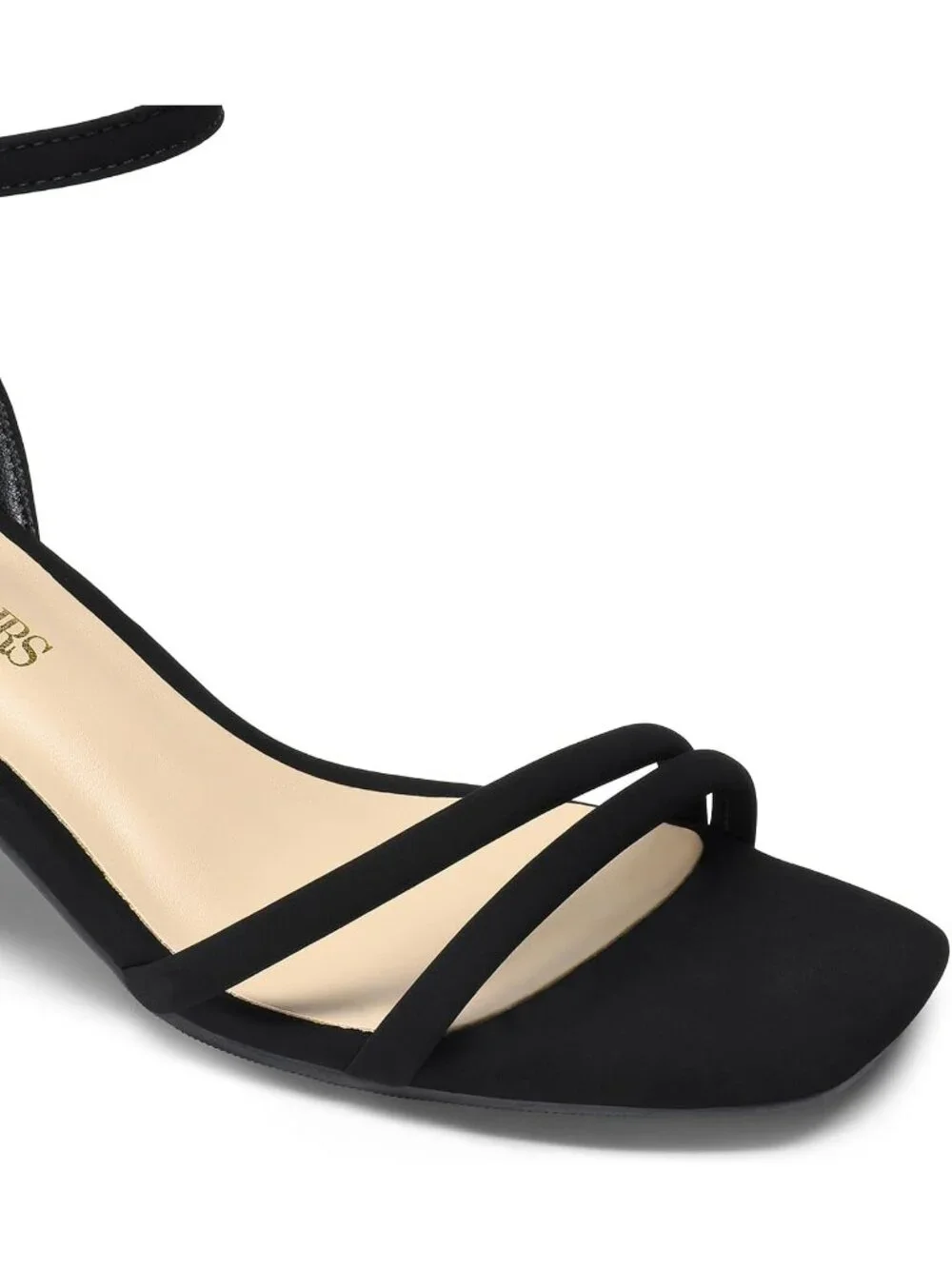 Women's Black Faux Leather Square-Toe Chunky Block Ankle Buckle Heeled Sandals